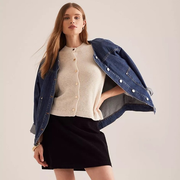 NWOT Anthropologie Maeve Short-Sleeve Button-Front Cardigan Ivory White - Picture 5 of 16